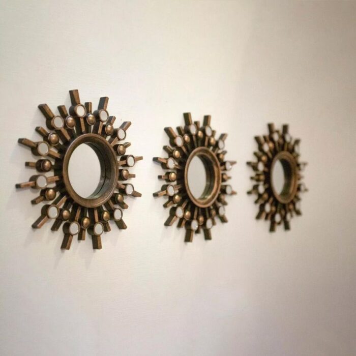 3pc Bronze Sunburst Mirrors Wall Hanging