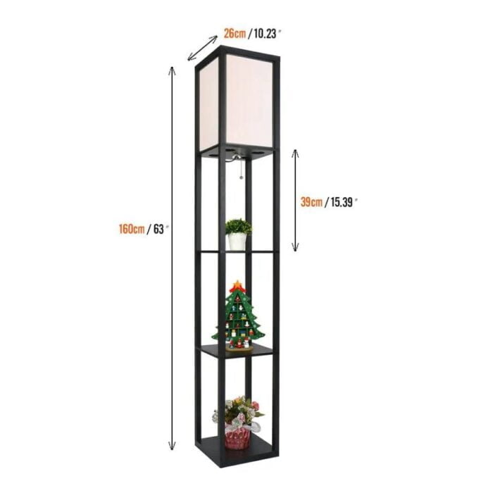 Floor Lamp Free Standing Wood 3-Tier Storage Shelf 3