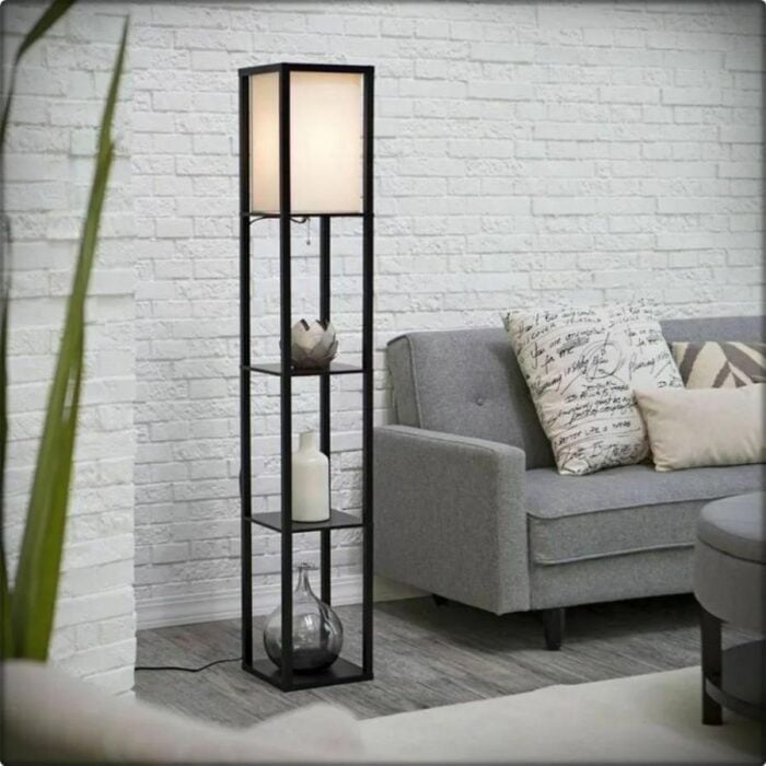 Floor Lamp Free Standing Wood 3-Tier Storage Shelf