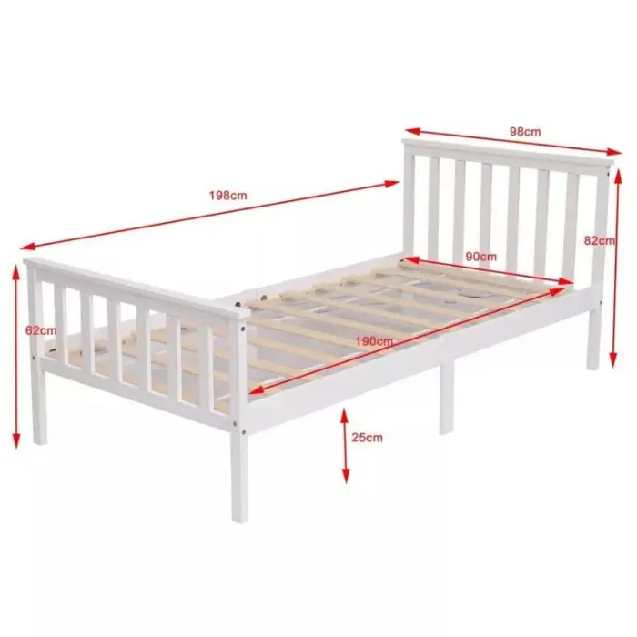 SINGLE BED PINE FRAME 3FT WHITE WOODEN 4